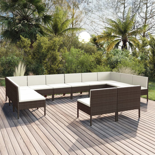 Garden Lounge Set Brown PE Rattan, Powder-Coated Steel, Polyester