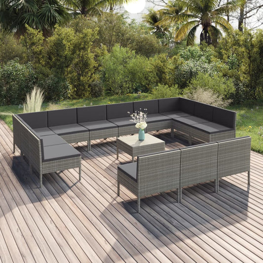 Garden Lounge Set Grey PE Rattan Large Modular