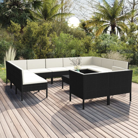 Garden Lounge Set Black, Cream white