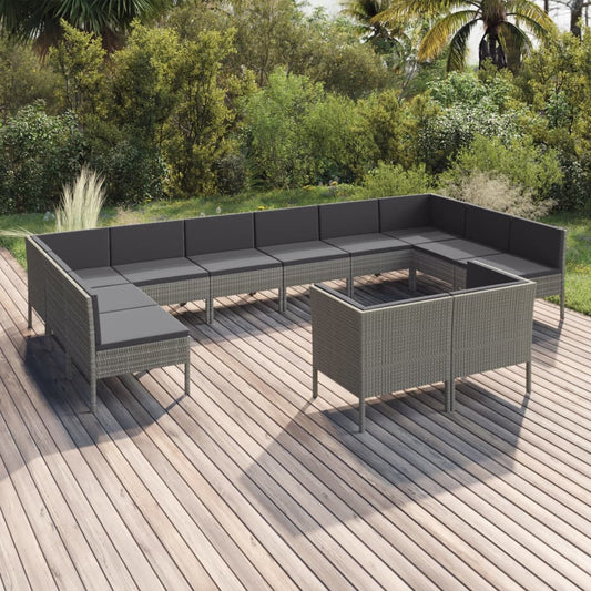 Garden Lounge Set Grey PE rattan Large Modular