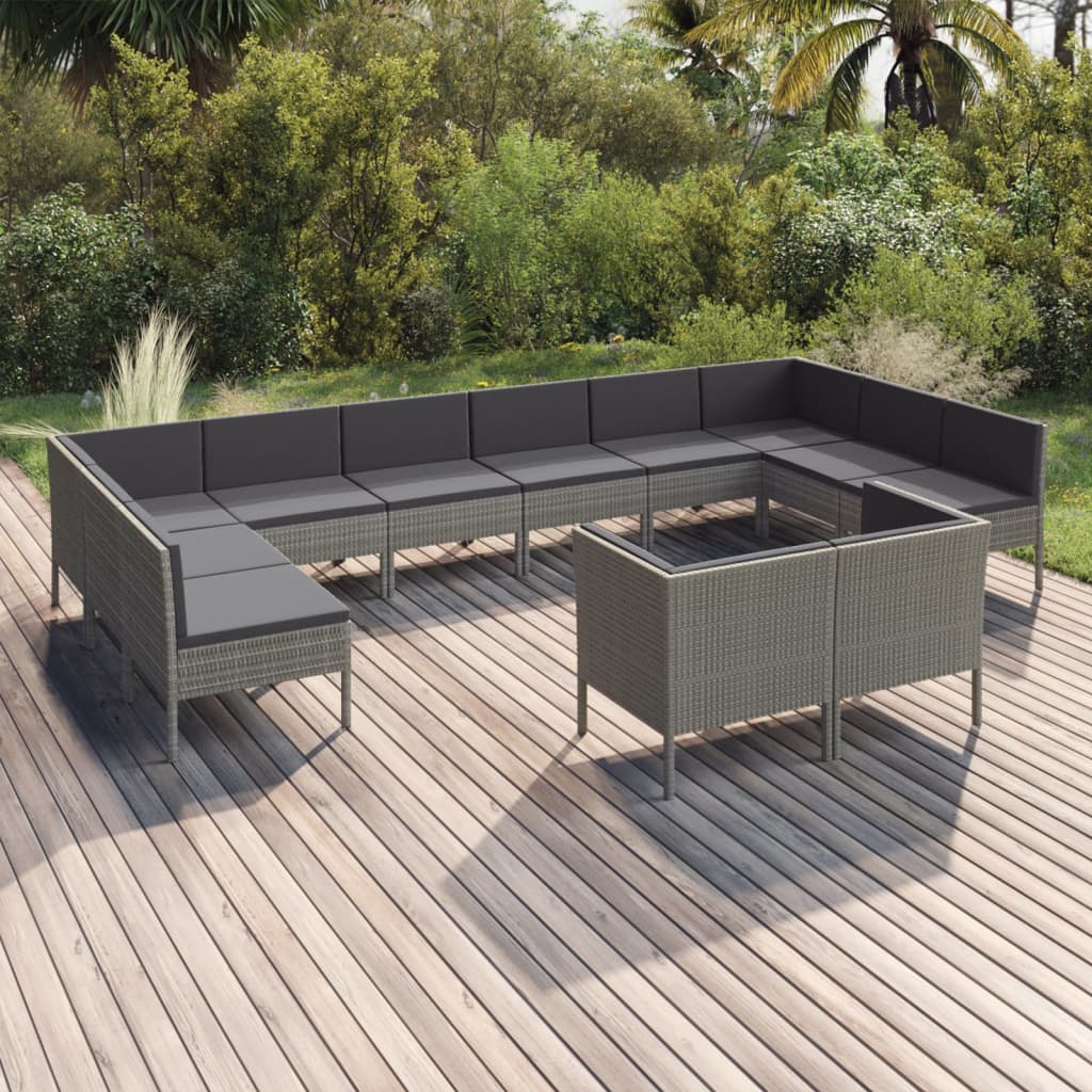 Garden Lounge Set Grey PE rattan Large Modular