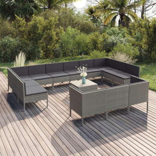Garden Lounge Set Grey PE rattan Large Removable Covers