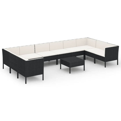 Garden Lounge Set Black PE Rattan, Powder-Coated Steel, Polyester