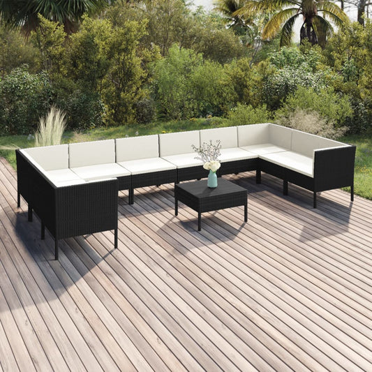 Garden Lounge Set Black PE Rattan, Powder-Coated Steel, Polyester