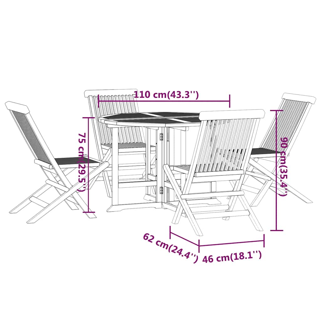 Outdoor Dining Set Teak Solid teak wood Medium Foldable