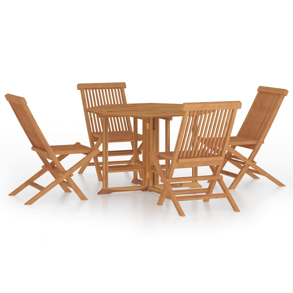 Outdoor Dining Set Teak Brown Solid teak wood Compact Foldable