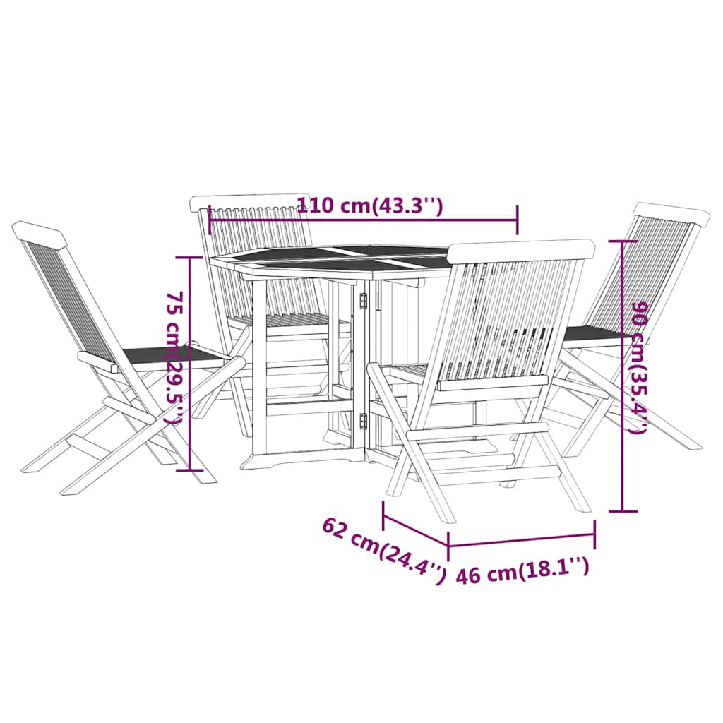 Outdoor Dining Set Teak Brown Solid teak wood Compact Foldable