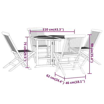 Outdoor Dining Set Teak Brown Solid teak wood Compact Foldable