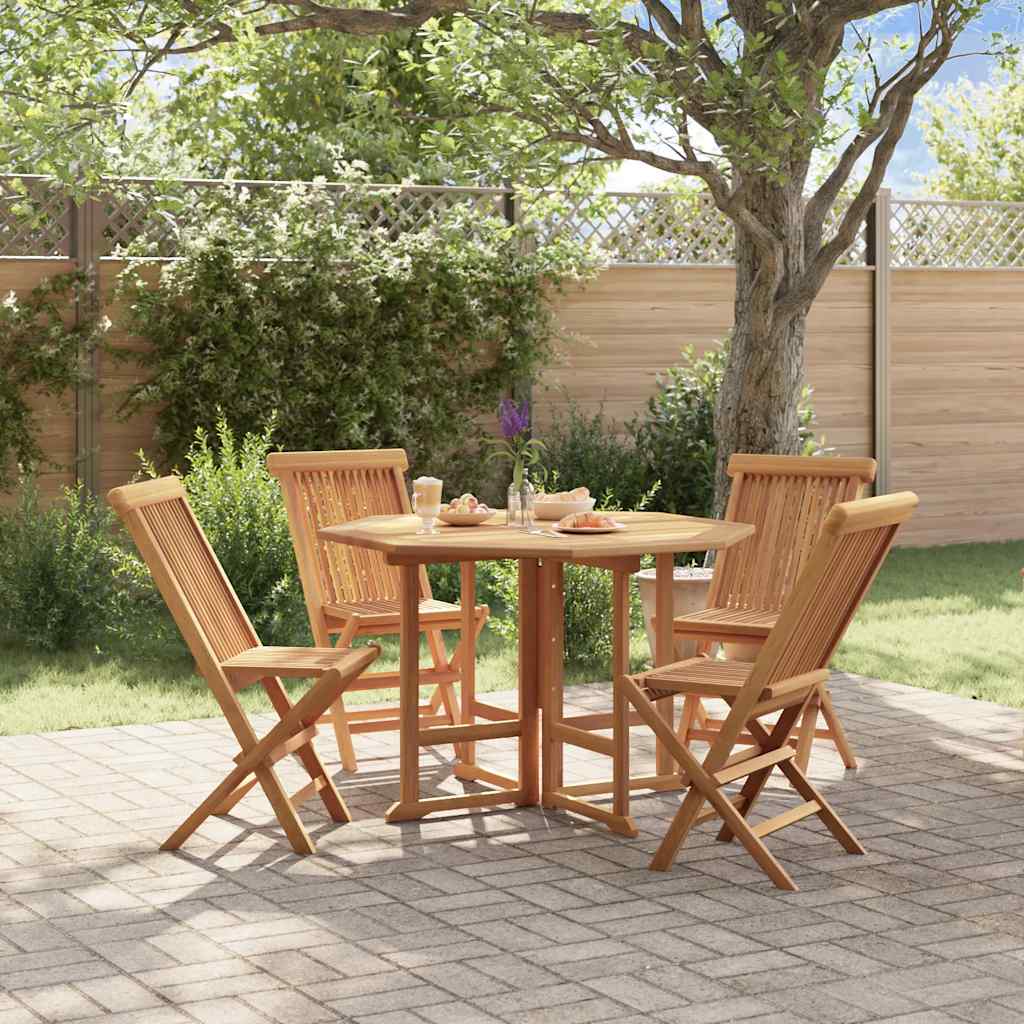 Outdoor Dining Set Teak Brown Solid teak wood Compact Foldable