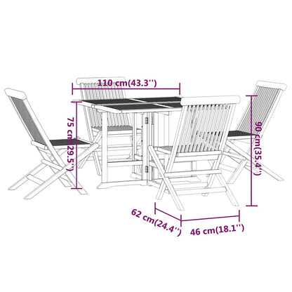 Outdoor Dining Set Natural Teak Solid Teak Wood Medium Foldable