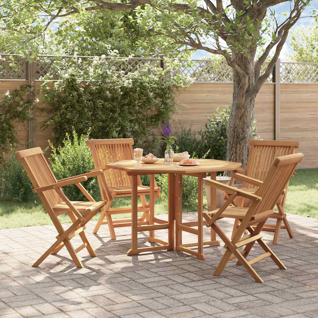 Outdoor Dining Set Natural Teak Solid Teak Wood Medium Foldable