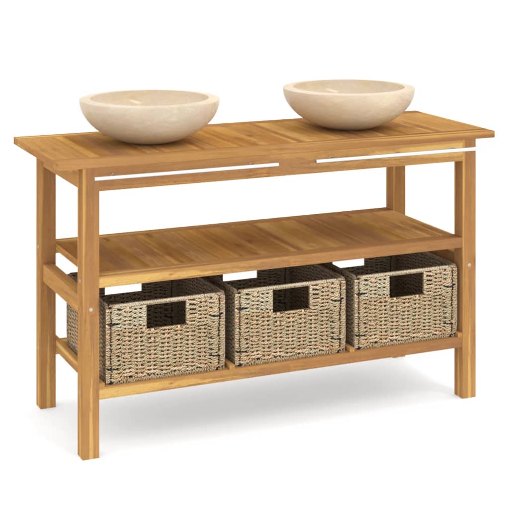 Vanity Cabinet With Sink Cream Teak Wood Medium