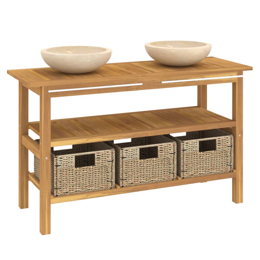 Vanity Cabinet With Sink Cream Teak Wood Medium