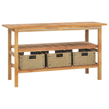 Vanity Cabinet With Sink Black, Teak Teak Wood, Marble, Seagrass