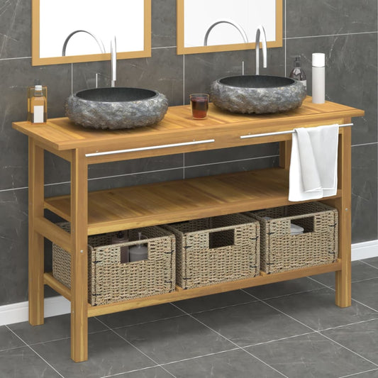 Vanity Cabinet With Sink Black, Teak Teak Wood, Marble, Seagrass