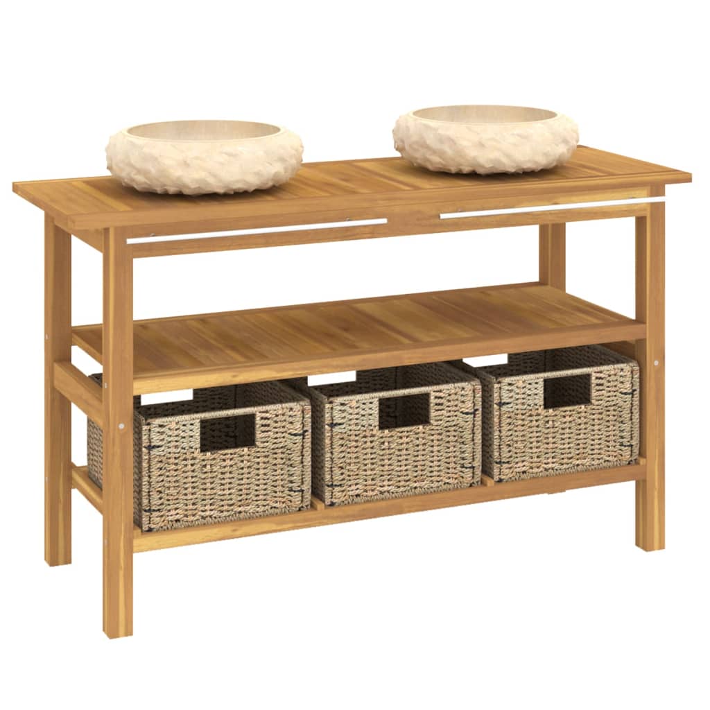 Vanity Cabinet with Sink Teak, cream Teak wood, marble Large