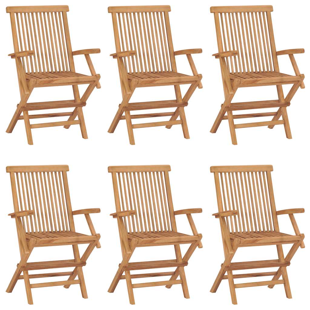 Garden Chair Set of 6 Brown Solid Teak Wood Standard Foldable