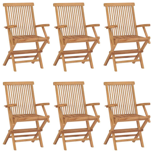 Garden Chair Set of 6 Brown Solid Teak Wood Standard Foldable