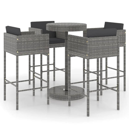 Garden Bar Set Grey PE Rattan 5 Piece Footrest Garden Bar Set