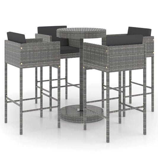 Garden Bar Set Grey PE Rattan 5 Piece Footrest Garden Bar Set