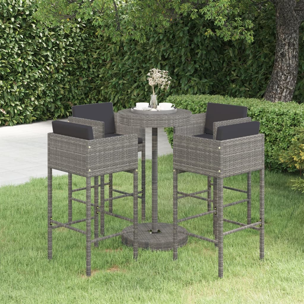 Garden Bar Set Grey PE Rattan 5 Piece Footrest Garden Bar Set