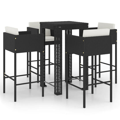 Garden Bar Set Black PE rattan 5 Piece Set Footrest