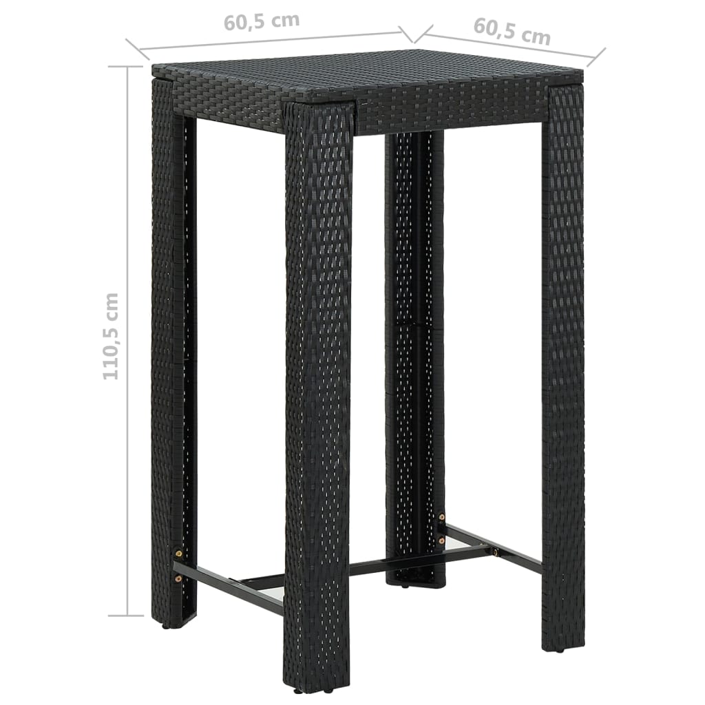 Garden Bar Set Black PE rattan 5 Piece Set Footrest