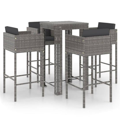 Garden Bar Set Grey PE rattan, powder-coated steel Medium