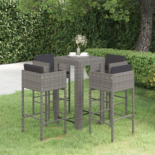 Garden Bar Set Grey PE rattan, powder-coated steel Medium