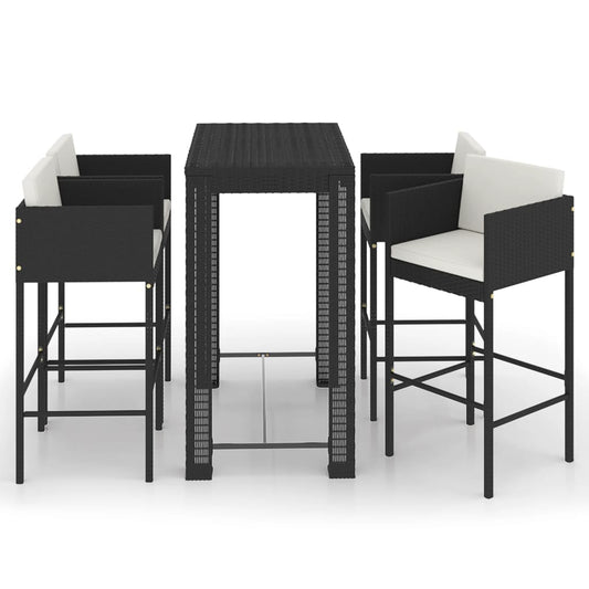 Garden Bar Set Black and Cream White PE Rattan, Powder-Coated Steel