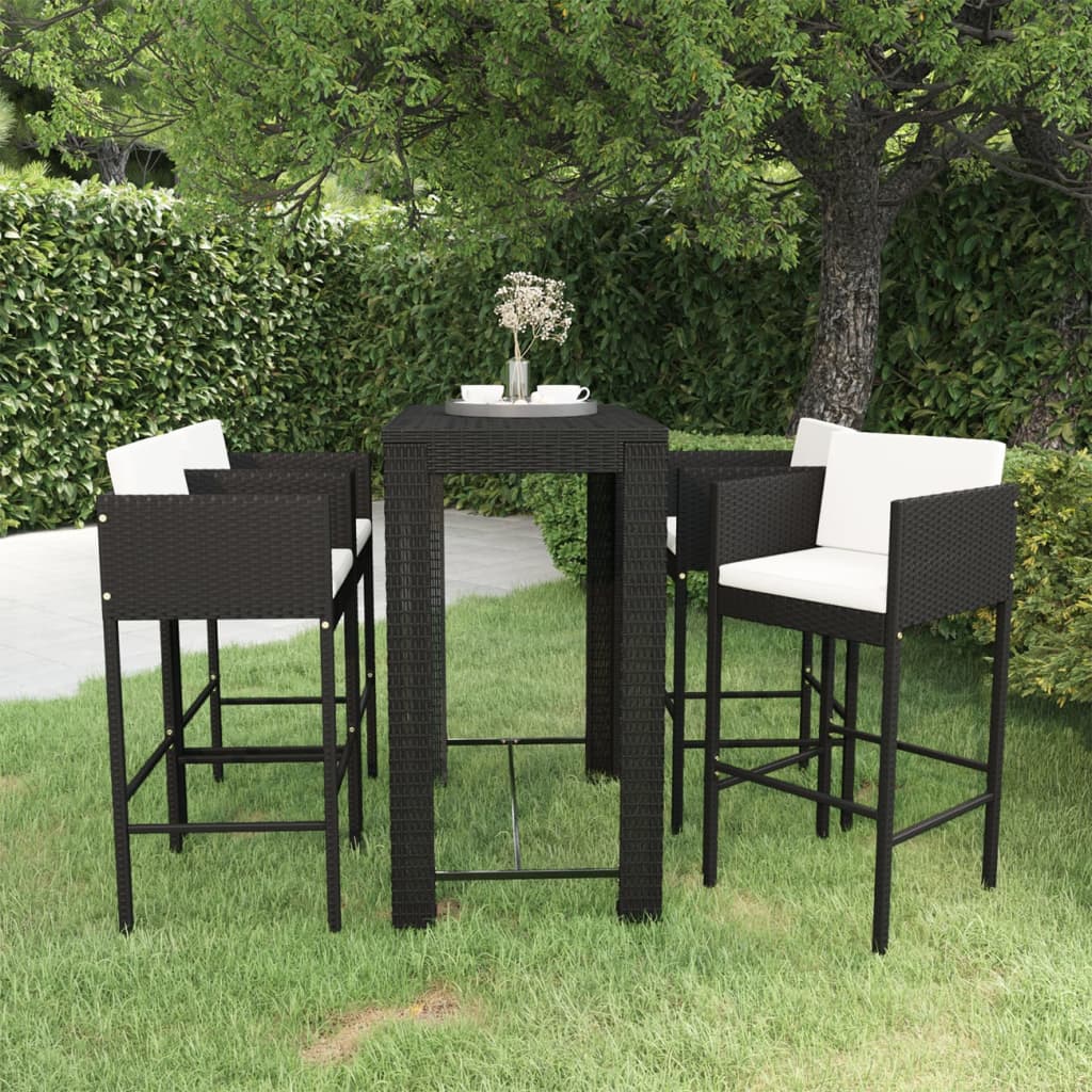 Garden Bar Set Black and Cream White PE Rattan, Powder-Coated Steel