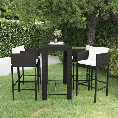 Garden Bar Set Black and Cream White PE Rattan, Powder-Coated Steel