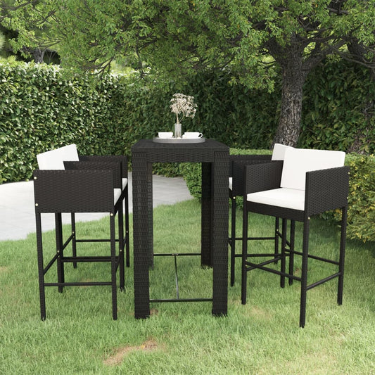Garden Bar Set Black and Cream White PE Rattan, Powder-Coated Steel