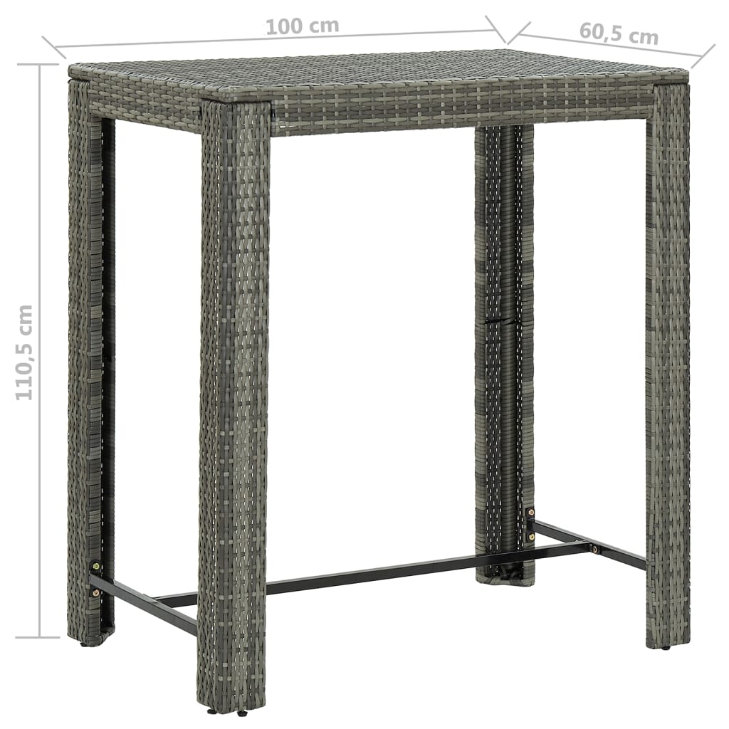 Garden Bar Set Gray, Dark Gray PE rattan, steel Medium Footrest