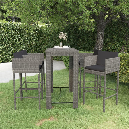 Garden Bar Set Gray, Dark Gray PE rattan, steel Medium Footrest