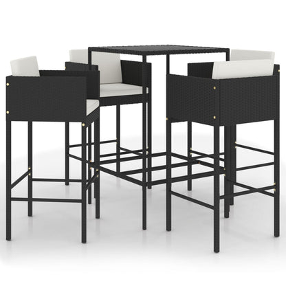 Garden Bar Set Black, Cream white PE rattan, Steel, Tempered glass