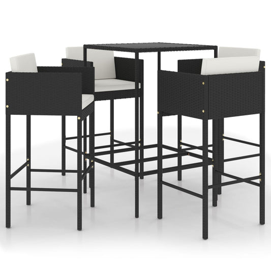 Garden Bar Set Black, Cream white PE rattan, Steel, Tempered glass