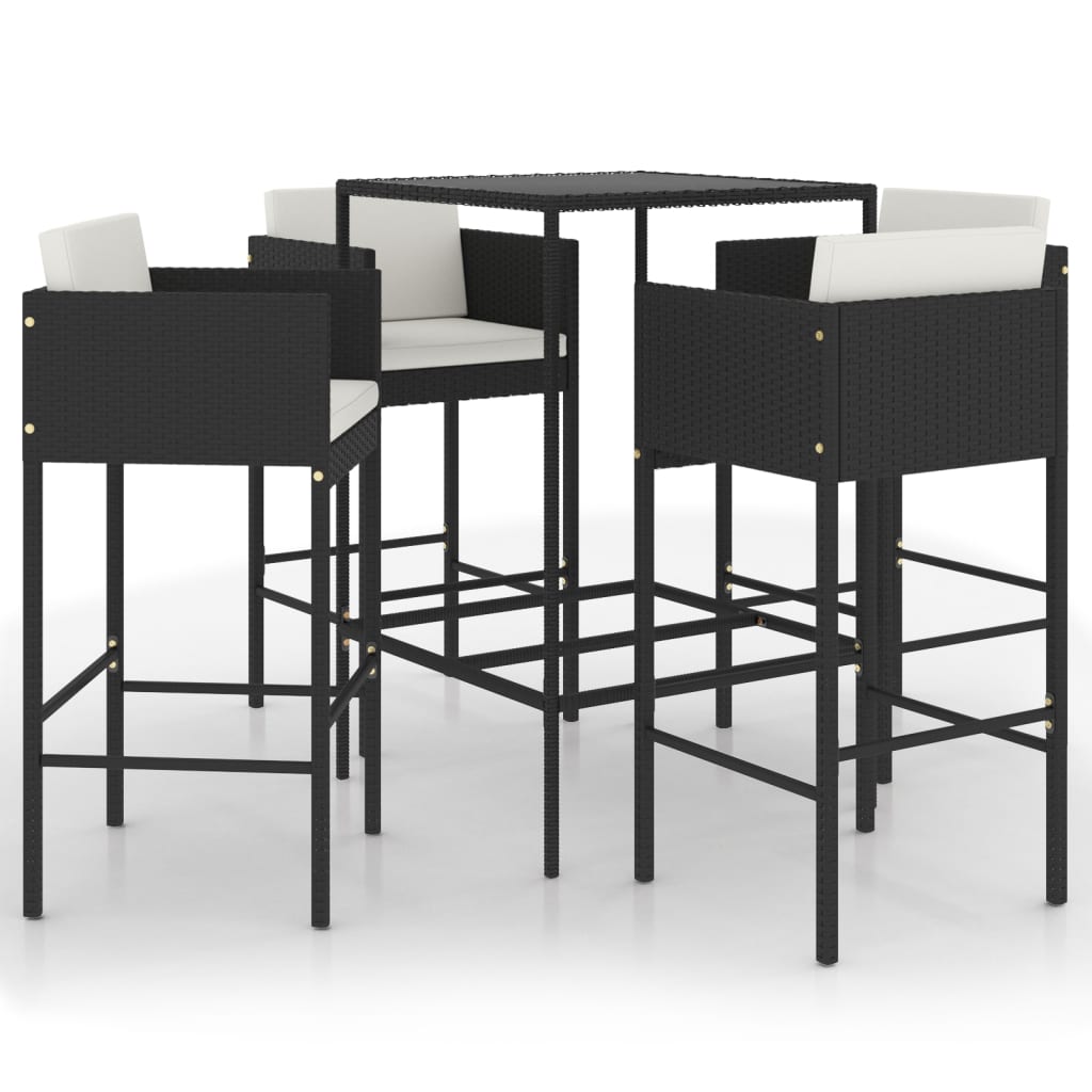 Garden Bar Set Black, Cream white PE rattan, Steel, Tempered glass