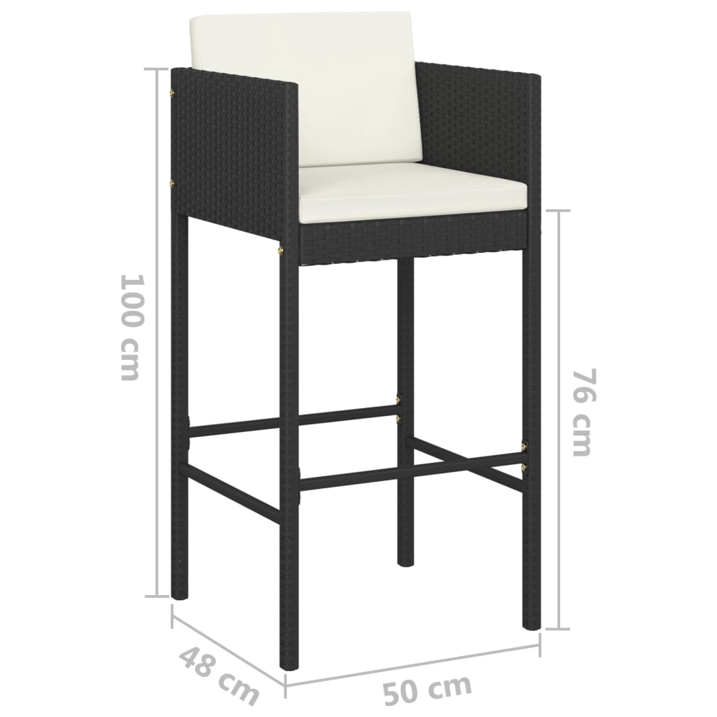 Garden Bar Set Black, Cream white PE rattan, Steel, Tempered glass