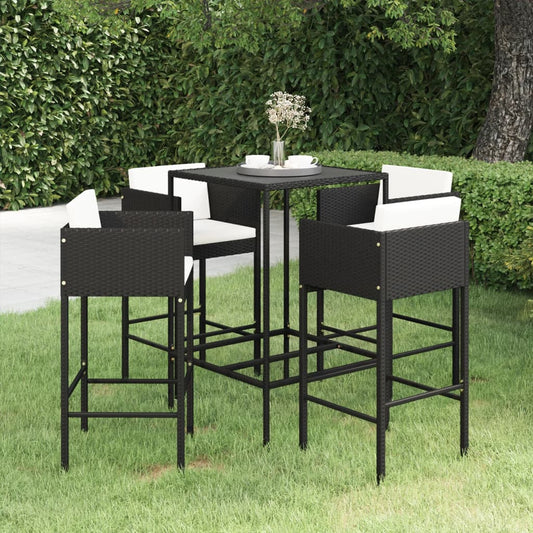 Garden Bar Set Black, Cream white PE rattan, Steel, Tempered glass