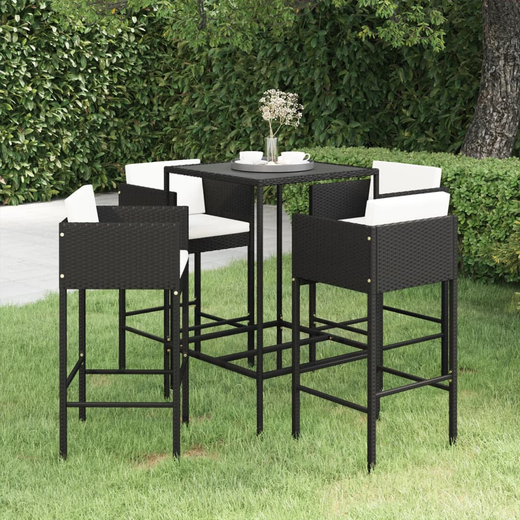 Garden Bar Set Black, Cream white PE rattan, Steel, Tempered glass