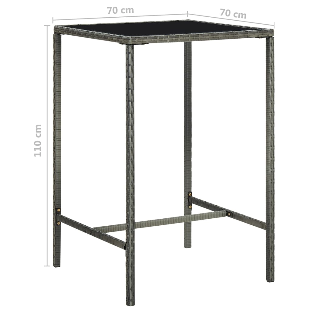 Garden Bar Set Grey PE rattan, steel, tempered glass Medium