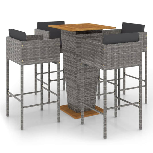 Garden Bar Set Grey PE rattan Small Lightweight Garden Bar Set