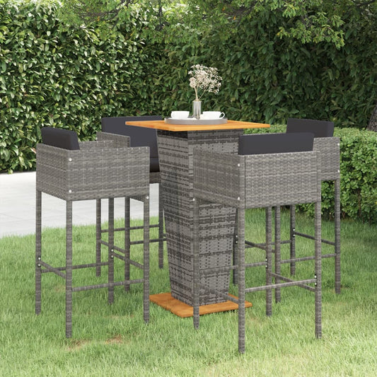 Garden Bar Set Grey PE rattan Small Lightweight Garden Bar Set