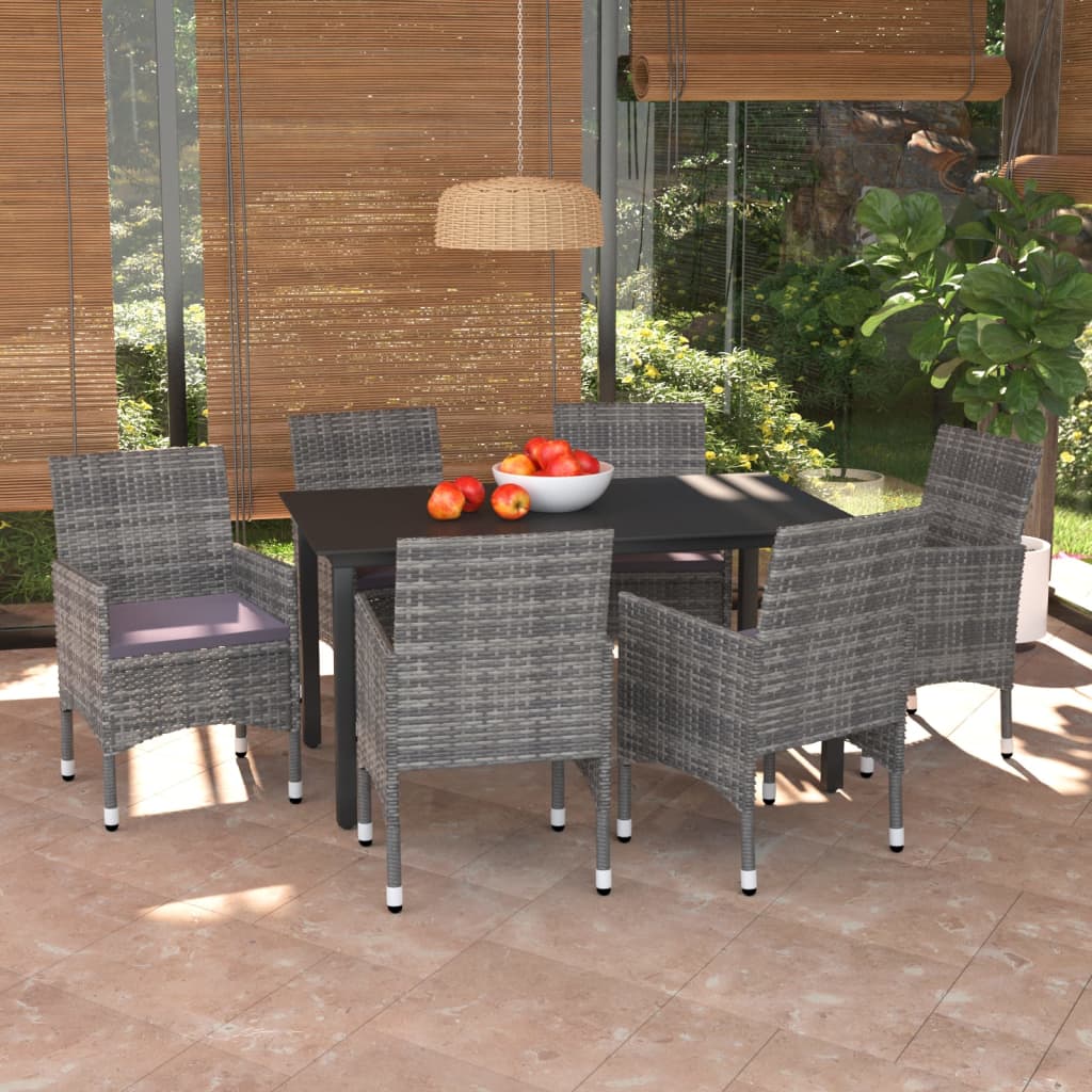 Dining Set Grey Glass 7 Piece Seats Many Garden Dining Set