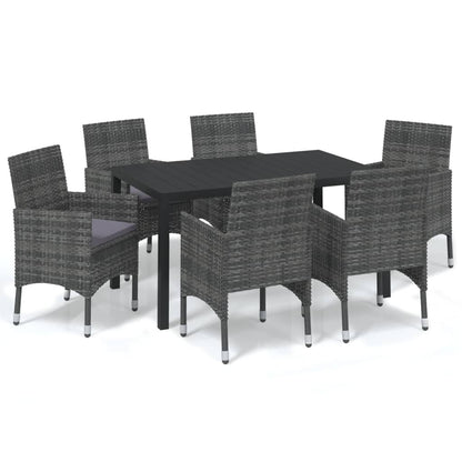Dining Set Grey Poly Rattan, Steel, Aluminum, WPC Medium