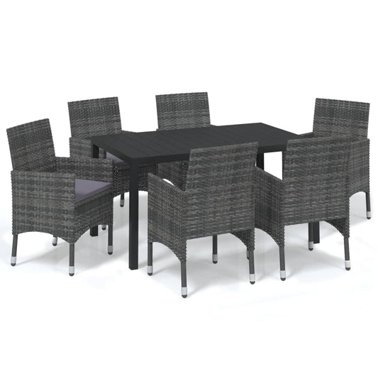 Dining Set Grey Poly Rattan, Steel, Aluminum, WPC Medium