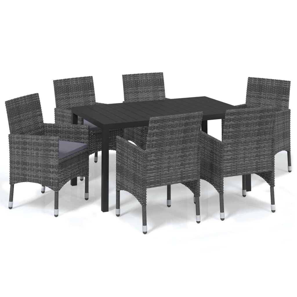 Dining Set Grey Poly Rattan, Steel, Aluminum, WPC Medium