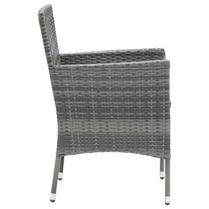 Dining Set Grey Poly Rattan, Steel, Aluminum, WPC Medium