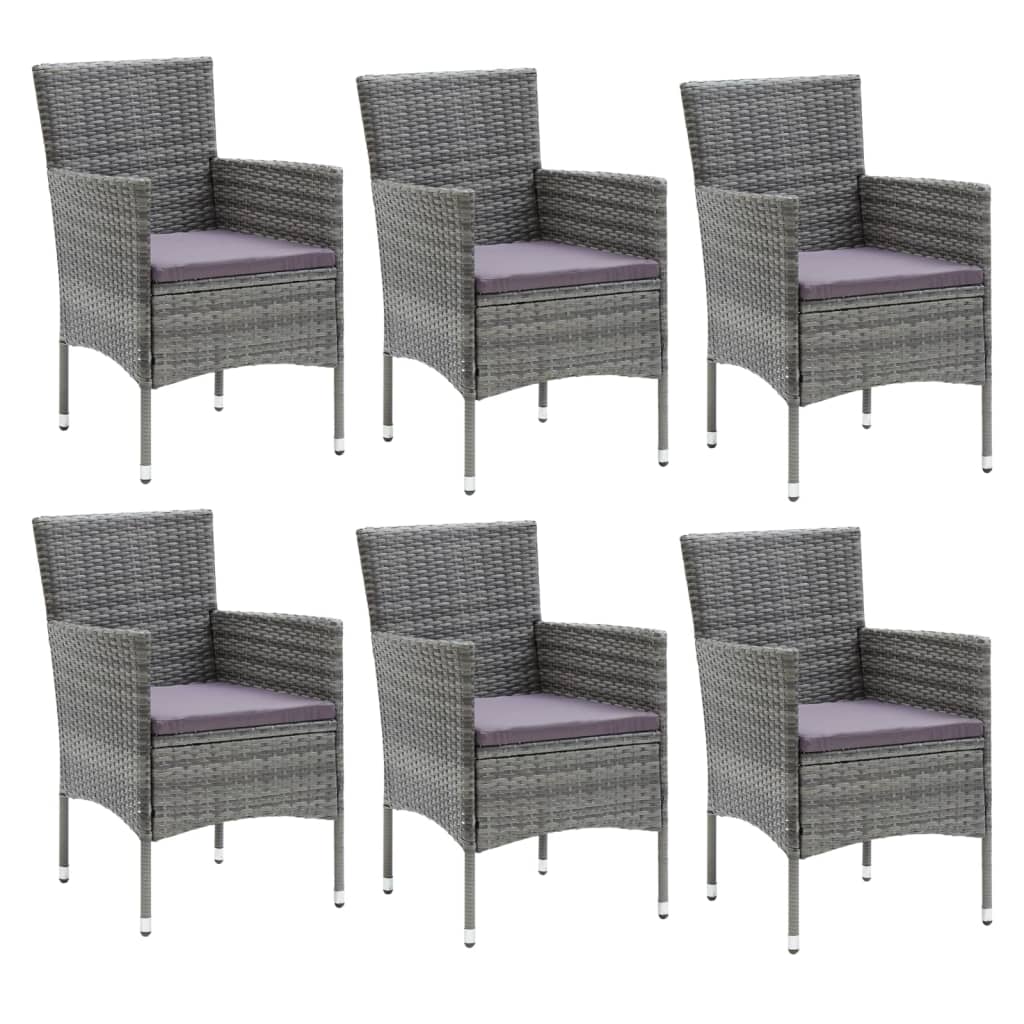 Dining Set Grey Poly Rattan, Steel, Aluminum, WPC Medium
